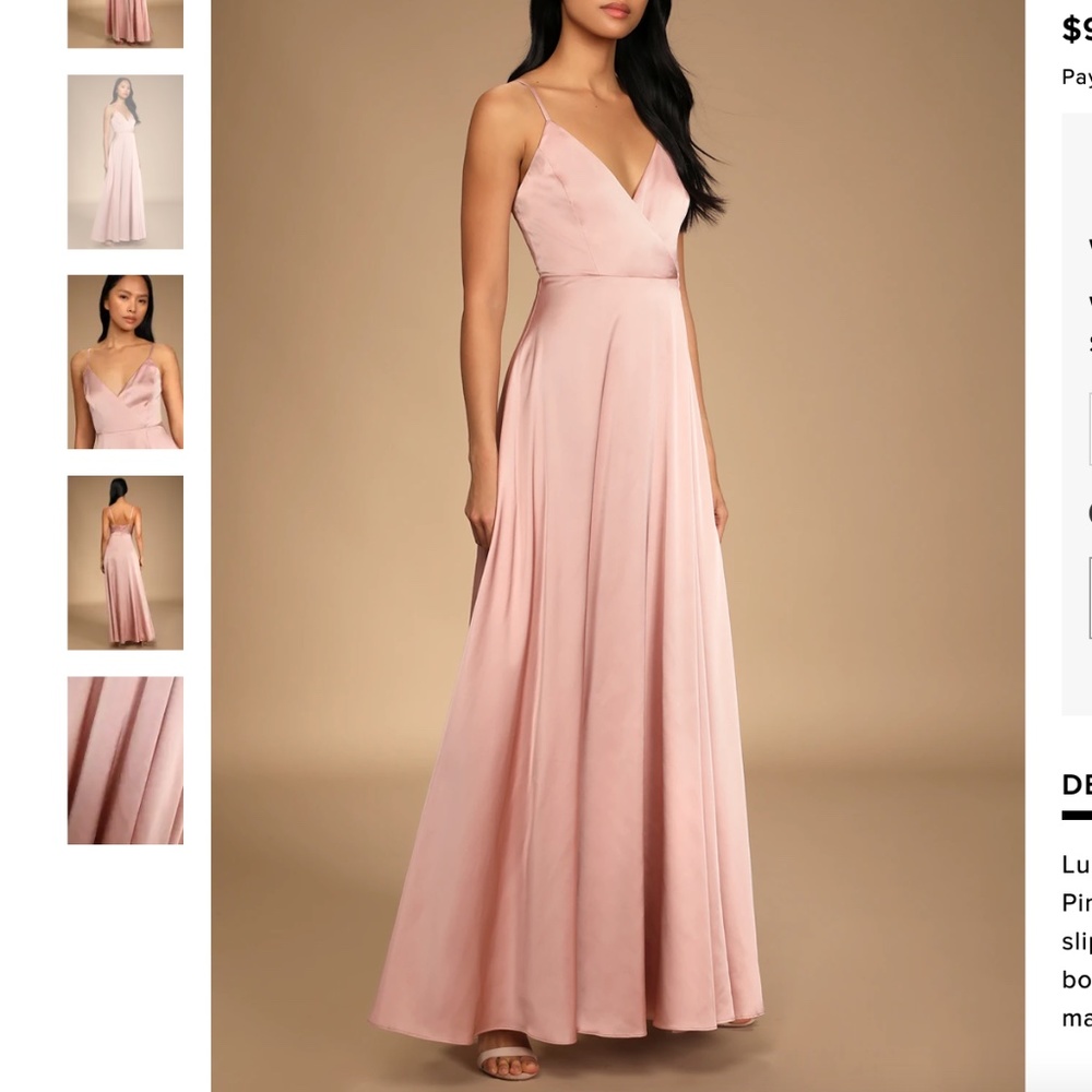 Lulus new with tags "Ode To Love Blush Pink Satin Maxi Dress"
